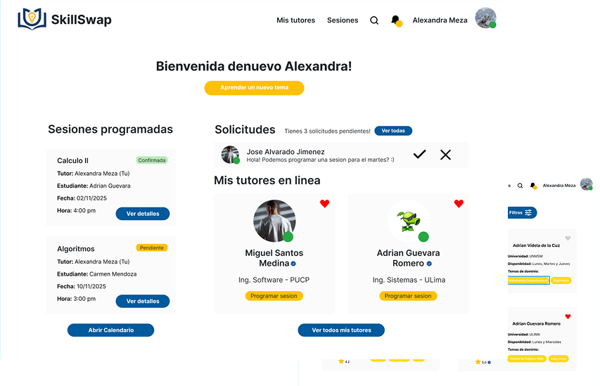 Pantallas de la plataforma SkillSwap